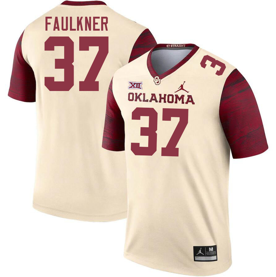 Men #37 River Faulkner Oklahoma Sooners College Football Jerseys Stitched-Cream